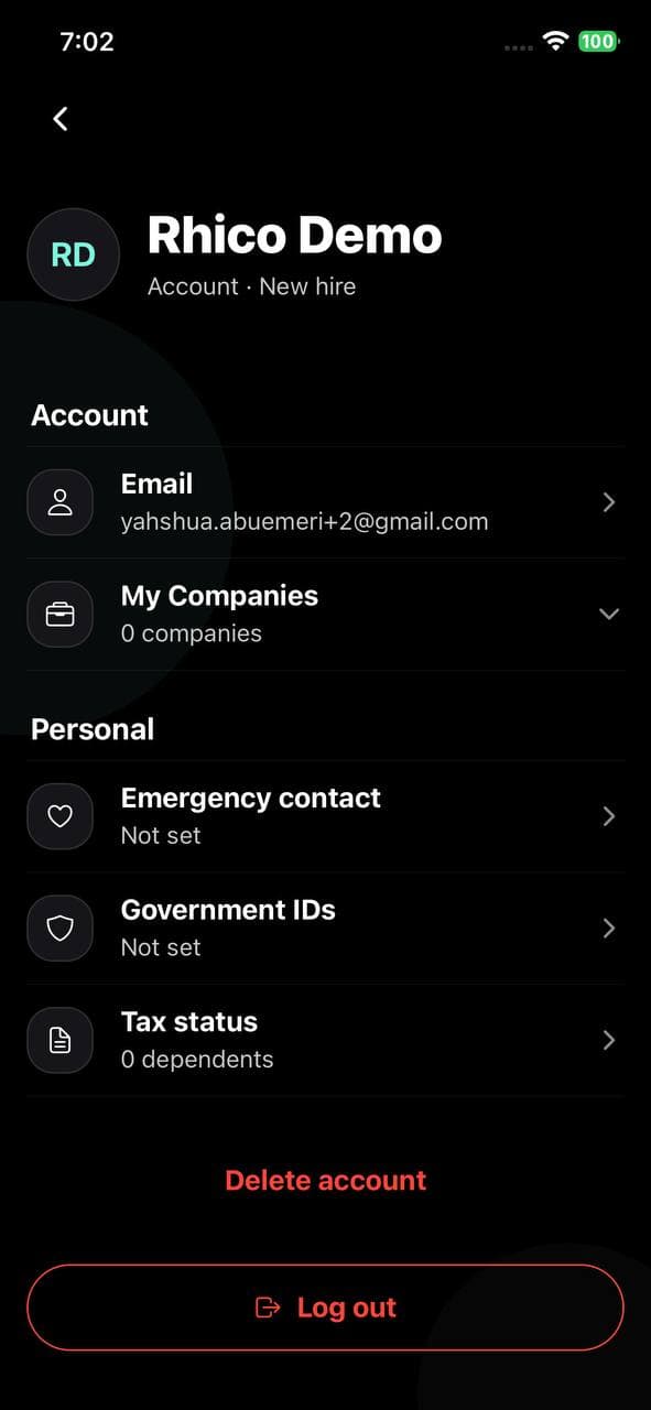 Yahshua One profile screen showing the Delete account action